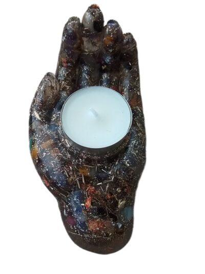 Power Orgonit Hand mit Blume des Lebens – für Kerzen, Räucherstäbchen und Edelstein-Ladeschale