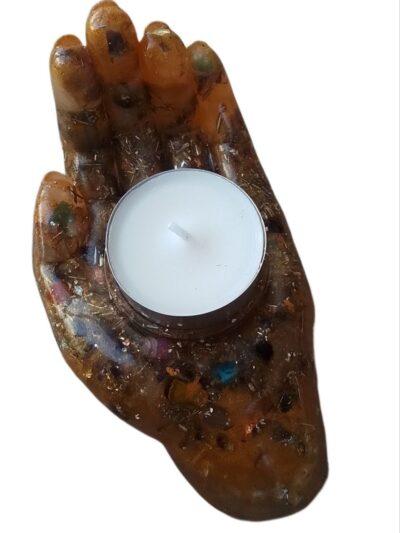 Power Orgonit Hand mit Blume des Lebens – für Kerzen, Räucherstäbchen und Edelstein-Ladeschale